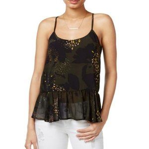 Bar III Green Pleated Print Crepe Halter Top L